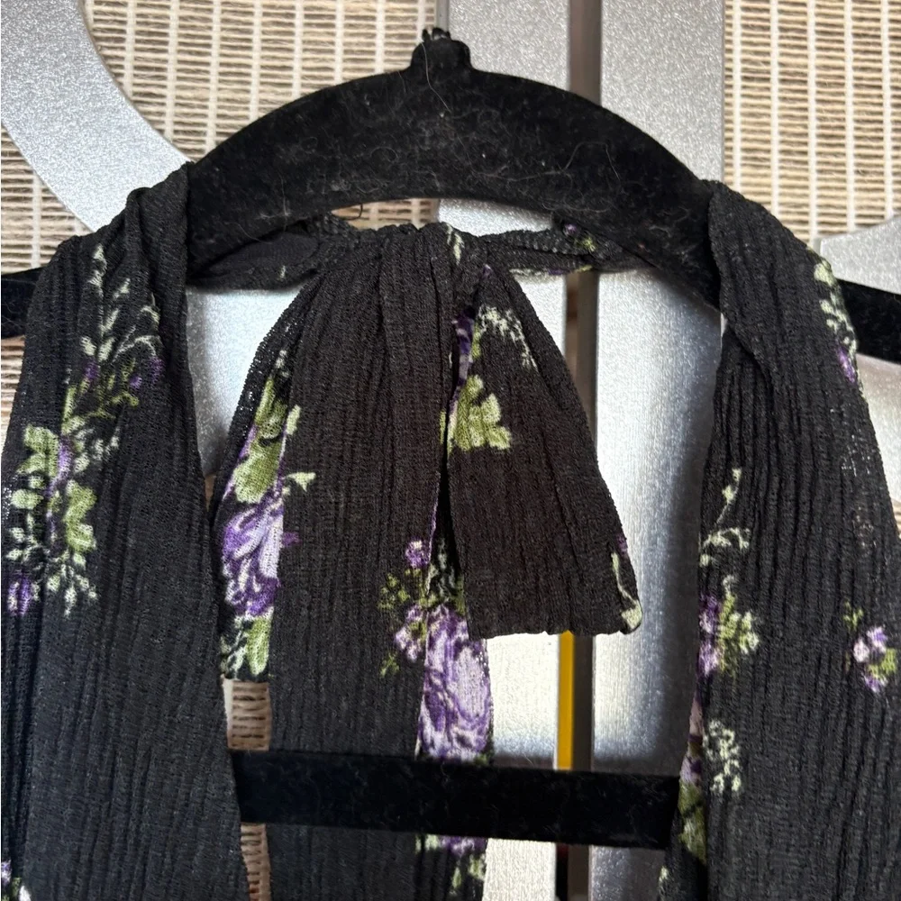 NWT Halter Wild Fable Black and Purple Floral Backless Dress - Picture 2 of 8